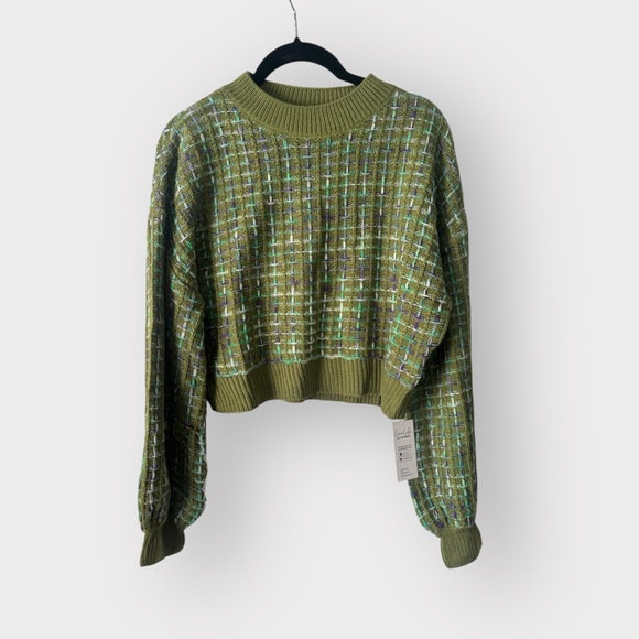 NEW Cupshe Rainbow Stitching Drop Sleeve Semi-cropped Sweater Size Small - Picture 2 of 11